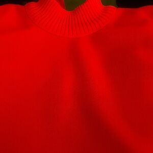 Vintage Sears & Roebuck (Small) Bold Colorful Orange-Red Ribbed Turtleneck Top